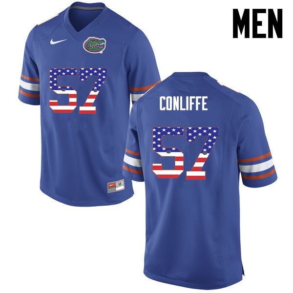 Florida Gators Men #57 Elijah Conliffe College Football Jersey USA Flag Fashion Blue